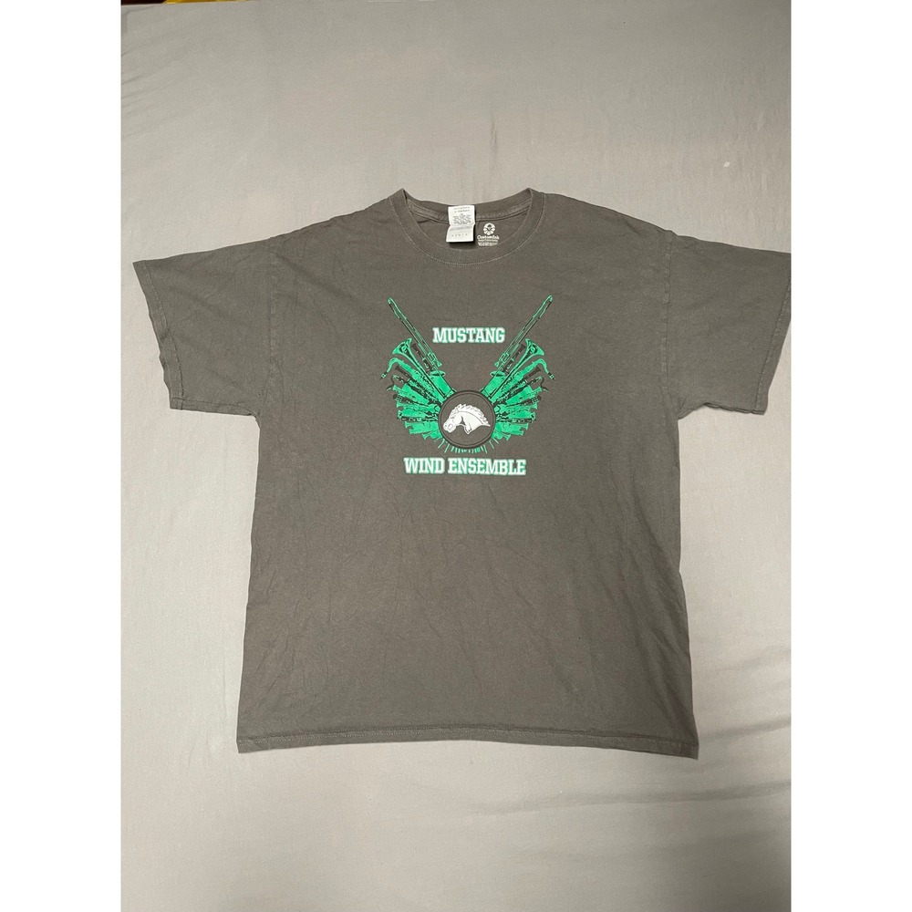 Gildan Ultra Cotton Mustang Wind Ensemble T-Shirt Gray Large Band Music Graphic